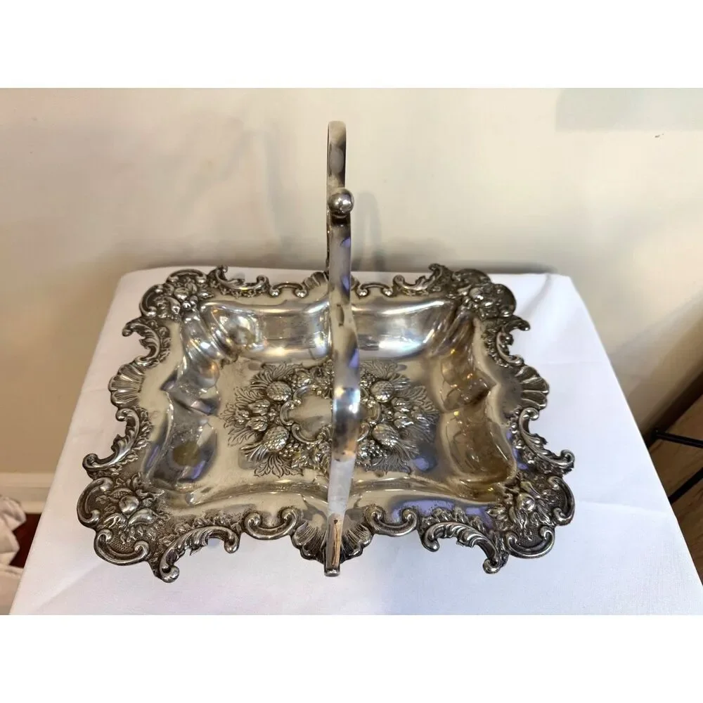 Antique Stunning Silver Plated Ornate Basket Repousse top handle must see